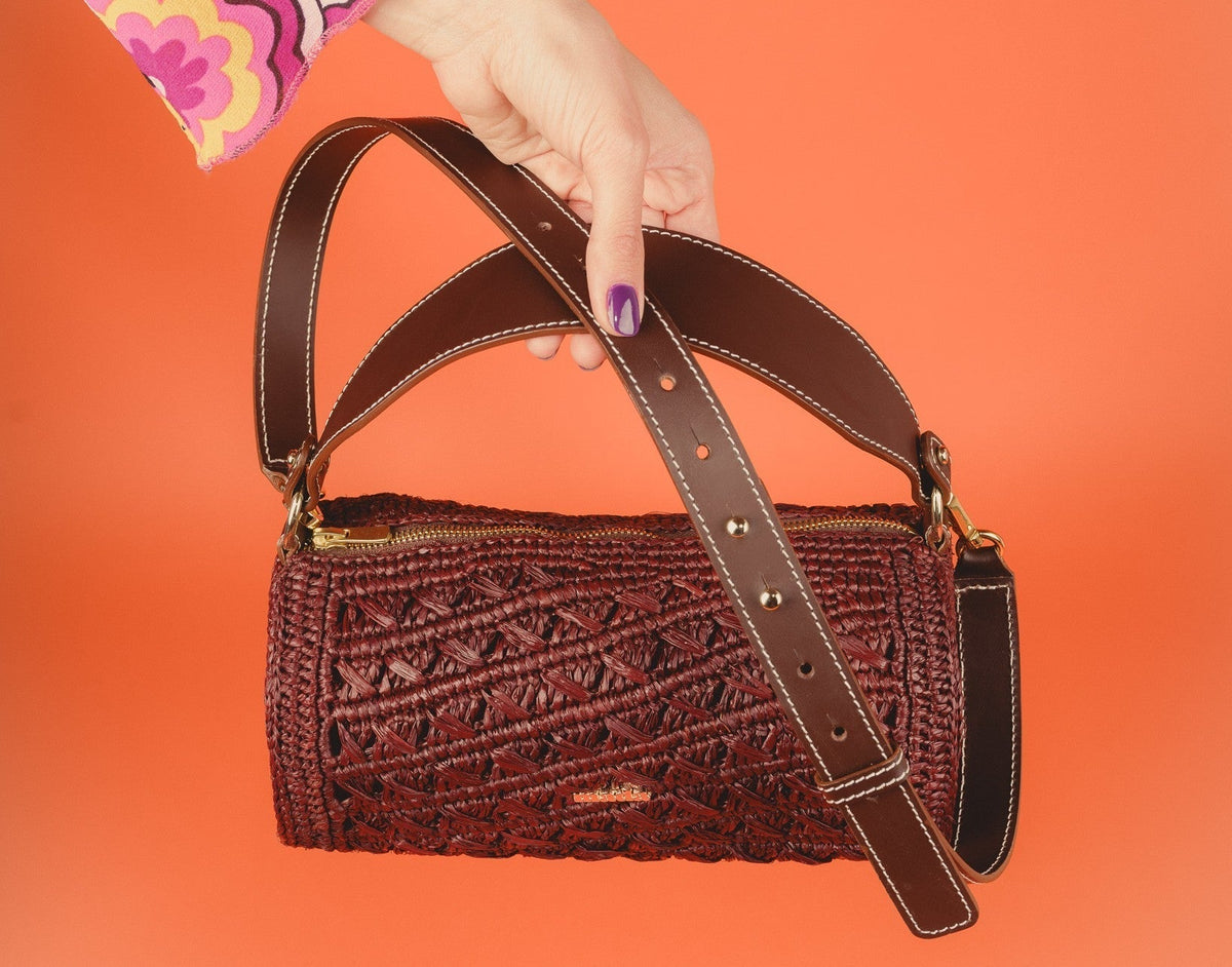 sac bowling marron en raphia mada social bags